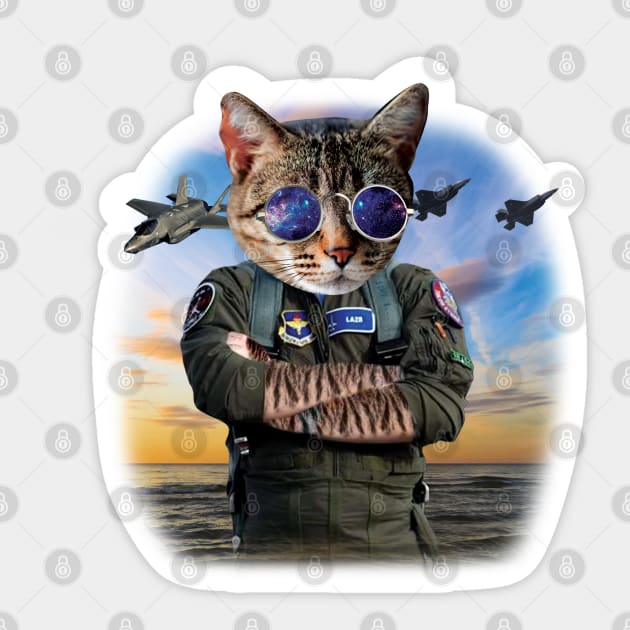 Funny Cat Airforce Pilot Gift F22 Raptor Pilot Sticker by woormle